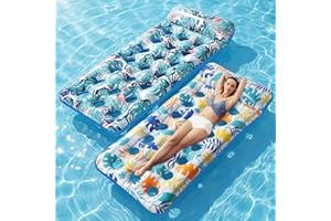 Stonful 2 Pack Inflatable Pool Float Mat, Giant Pool Floats Adult Size with Headrest, Lake Float Raft Water Lounger , Multi-P