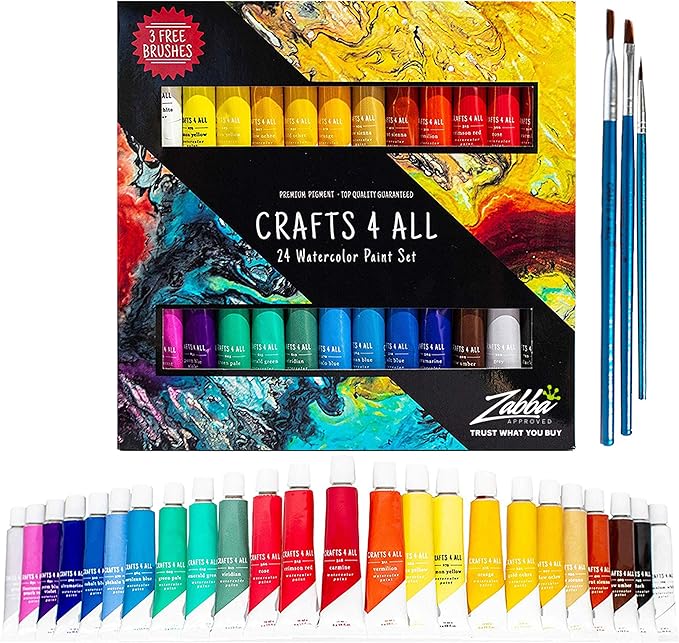Watercolour Paints Set by Crafts 4 All 24 Premium Quality Art