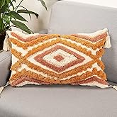 Merrycolor Boho Lumbar Throw Pillow Cover 12x20 inch,Bohemian Tufted Decorative Pillow Covers with Tassels for Couch Sofa Bedroom Living Room