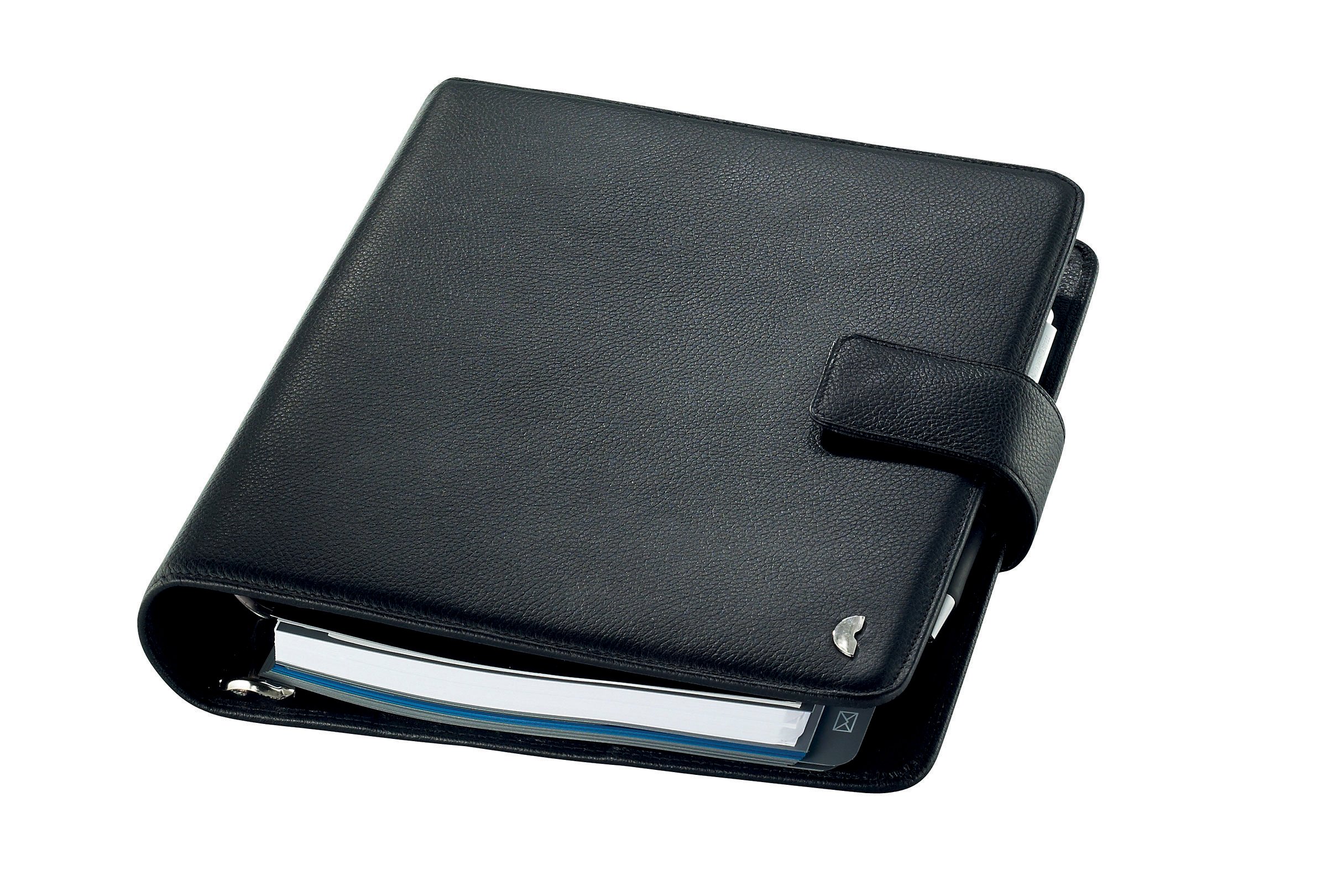 Chronoplan 50101 Refillable Diary/Organiser/Appointment Calendar Made of Premium Cowhide Nappa Leather (A5 Format (220 x 240 mm) with Flap, Ring Binder, Without Calendar) Black