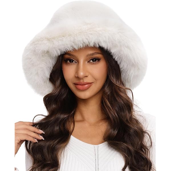 Women\'s Royal Blue Oversized Winter Long Pile Fur Wide Moldable Brim Warmer Cap Big Oversized Fluffy Faux Fur Bucket Hats for Women Luxury  main image 3