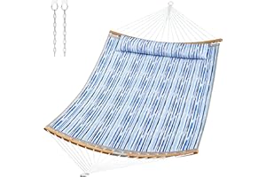 SUPERJARE 12 FT Quilted Fabric Hammock with Detachable Pillow, 2 Person Hammock with Spreader Bars, Adjustable Chain, Outdoor Hammock Without Stand, for Outside, Patio, Garden, Graffiti Blue
