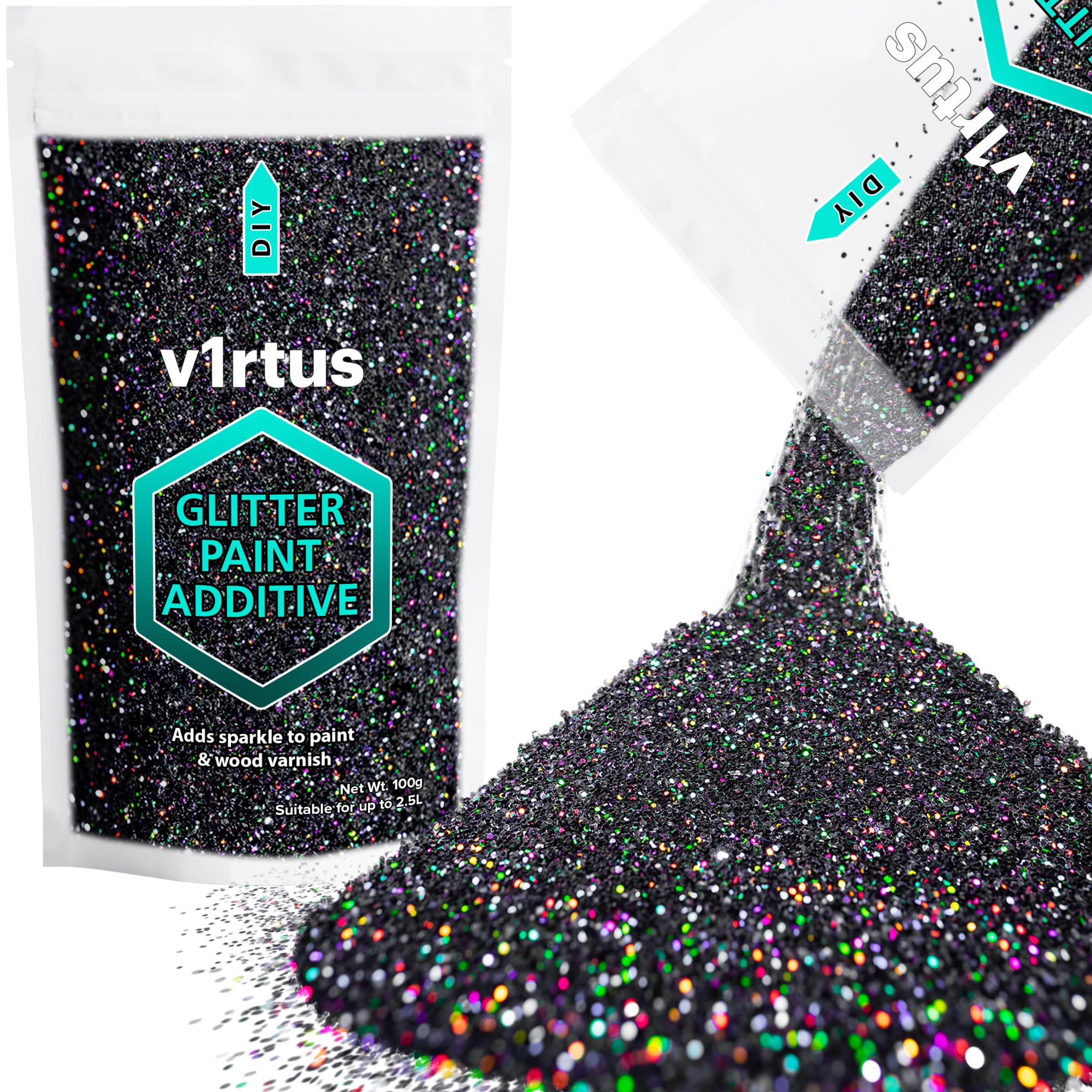 Black Holographic Glitter Paint Additive 100g | Sparkle Glitter Paint for Walls Interior Exterior, v1rtus