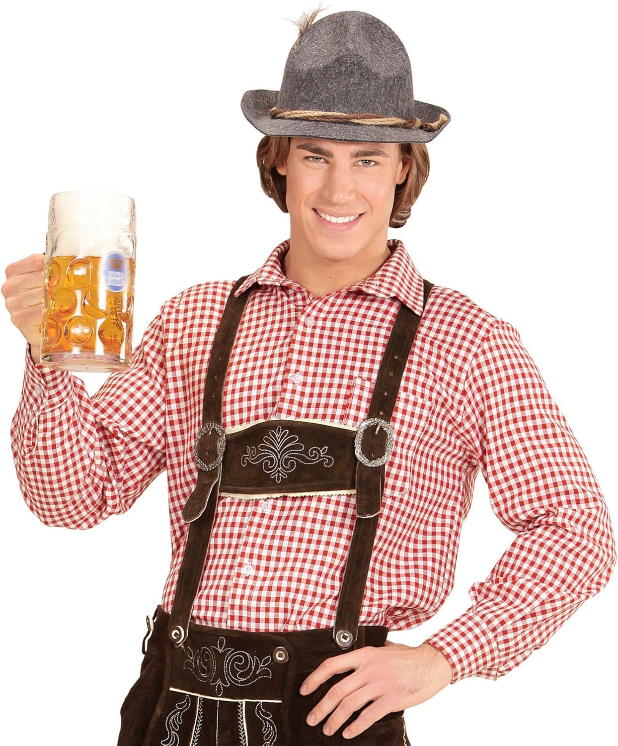 Widmann Bavarian Shirt for Adults Red and White Checked, Long Sleeve Oktoberfest Costume Top, Size L - Image 3