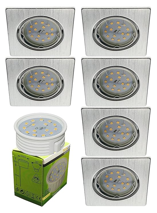 Trango 6er Set ultra flache LED Einbaustrahler I Einbauleuchten I Deckenstrahler I Spots aus rostfreiem Aluminum eckig TG6729