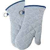 Yarn Dyed Oven Mitts 1 Pair， 100% Cotton Heat Resistant 470 Degree | Oven Gloves for Men Women Cooking Baking Barbecue BBQ Microwave Crafting Machine Washable Pot Holders Mittens (blue2)
