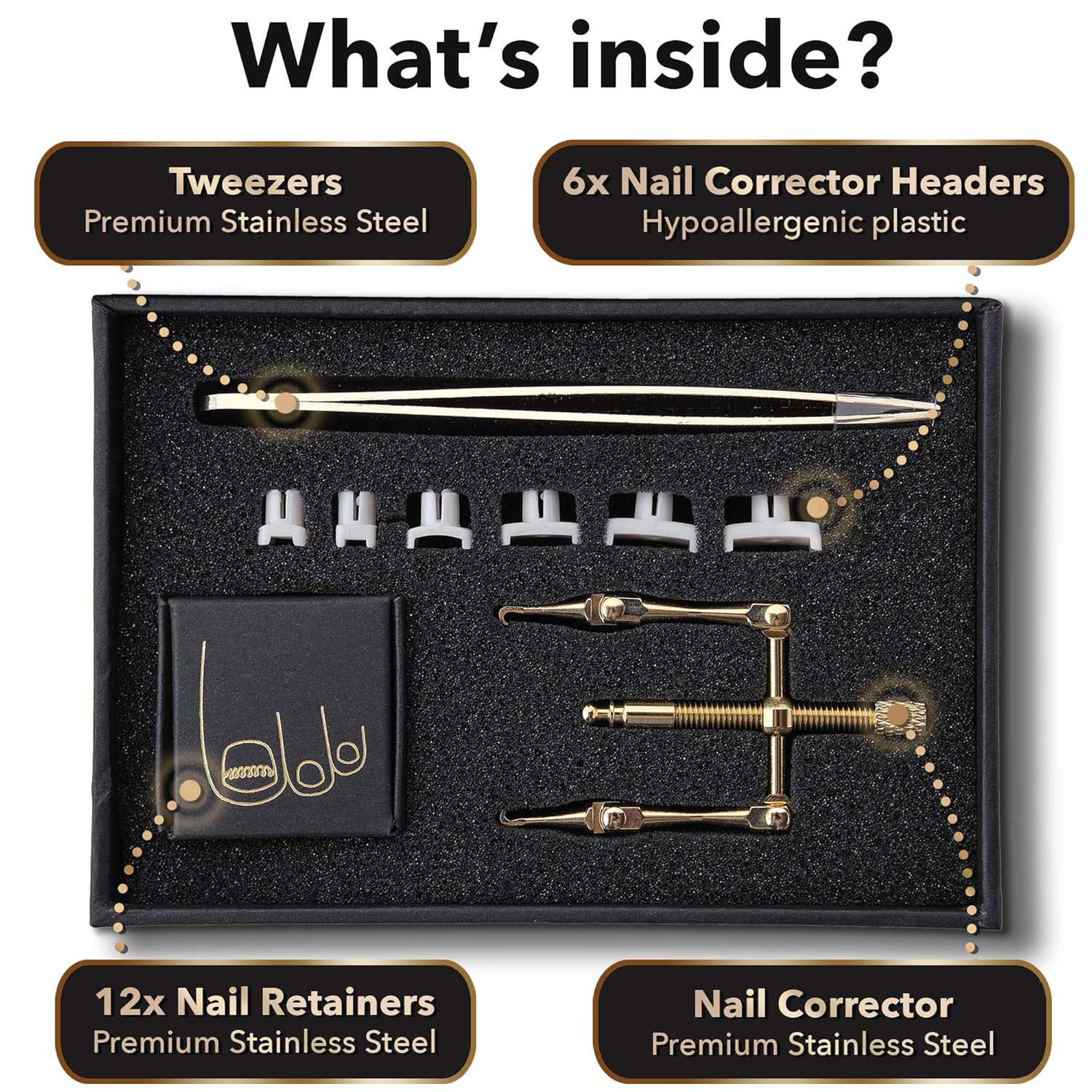 Dr. Krause Ingrown Toenail Treatment Kit 20Pcs/set - Stainless Steel Pedicure Tools for Nail Correction, Softening and Easy Trimming - Nail Corrector, Tweezers, 6x Headers, 12x Nail Retainers: Beauty