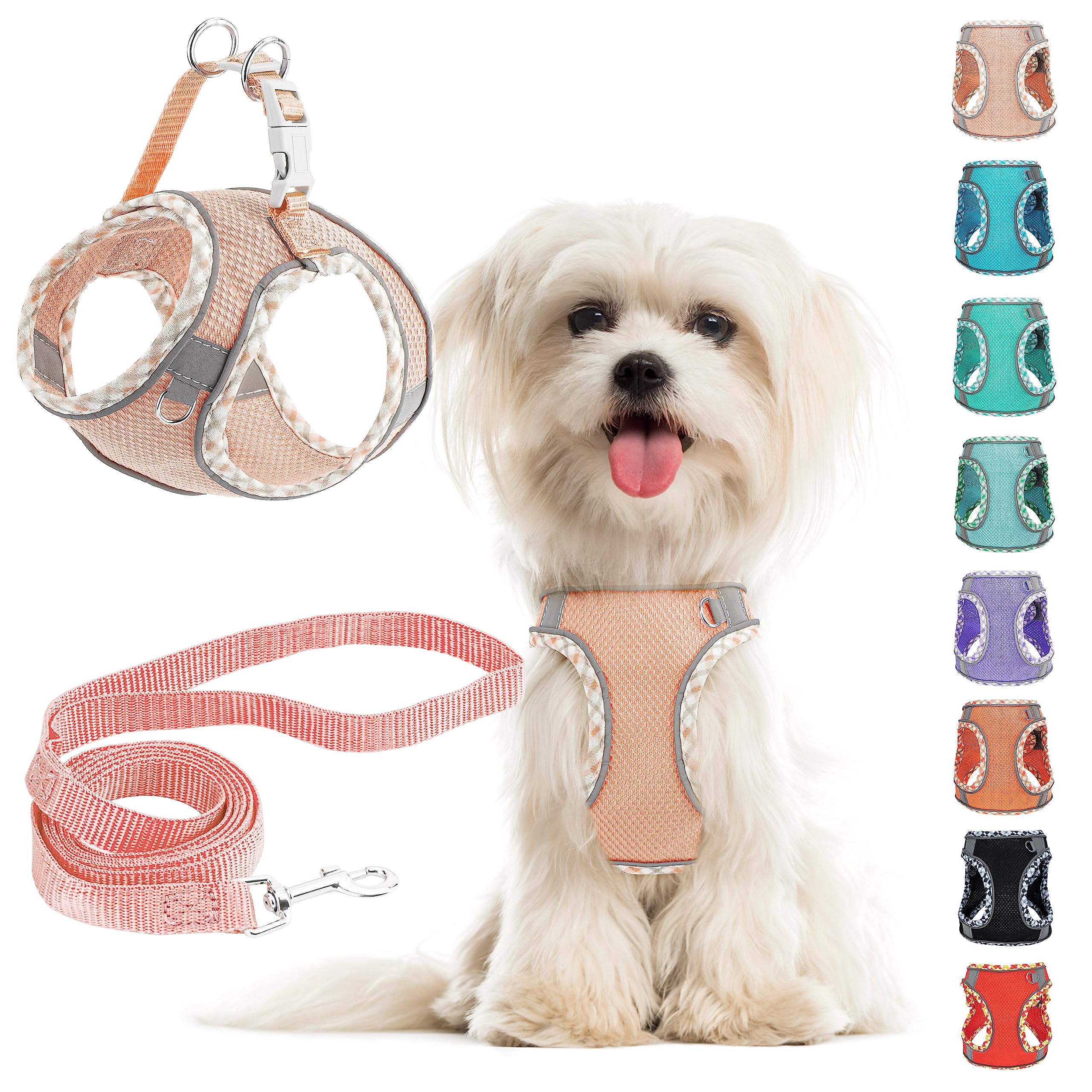 Easy Walk Dog Harness and Leash Set - No Pull Adjustable Reflective Breathable Mesh Step-in Harness for Extra Small/Small Medium Dogs & Cats (Pink, S)