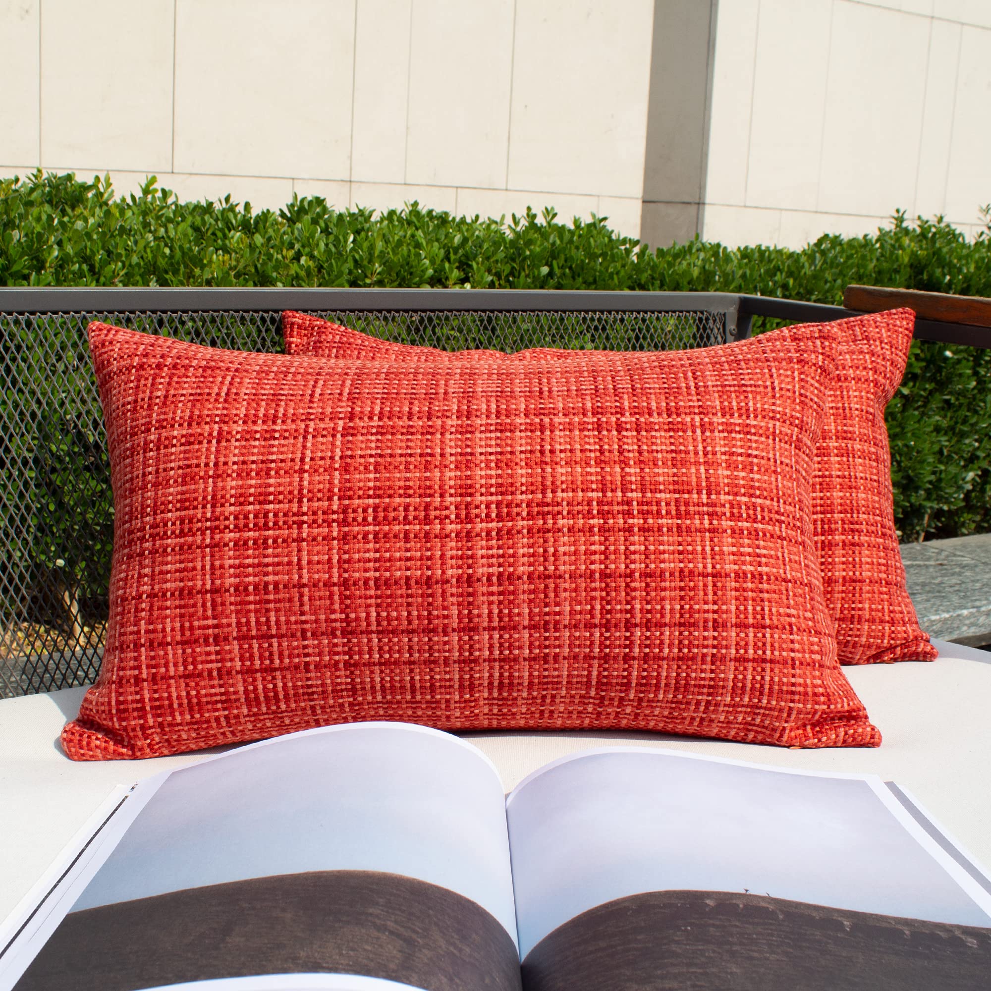 Photo 1 of Kevin Textile Pack of 2 Decorative Outdoor Waterproof Pillow Covers Garden Cushion Sham Throw Pillowcase Shell for Patio Tent Couch 12x20 Inch Red