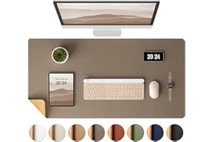Aothia Dual-Sided Desk Pad - Leather Desk Mat, Natural Cork Desk Pad Protector, Large Mouse Pad for Desk, Waterproof Desk Blotter Pad, Desk Writing Pad for Office Work/Home, Coffee (35.4" x 15.7")