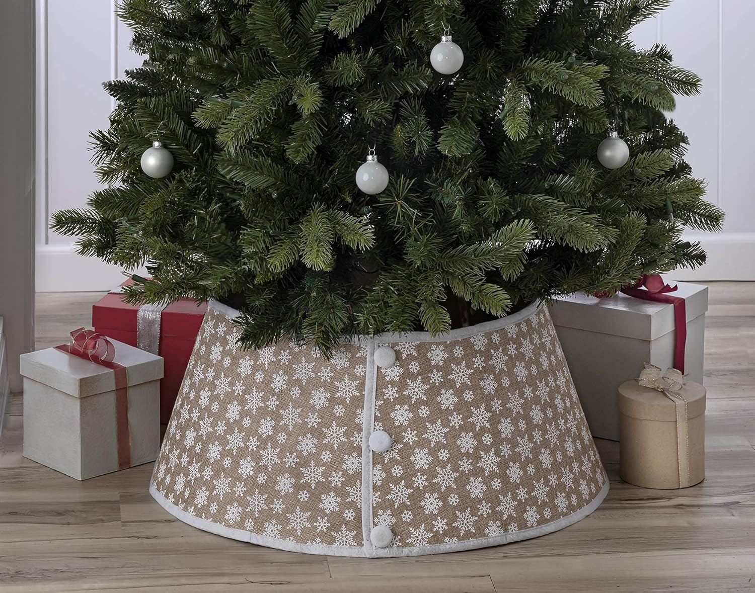 Tree Stands - New Traditions - Christmas Tree Collar (Burlap Tree Collar - Tan Snowflakes)