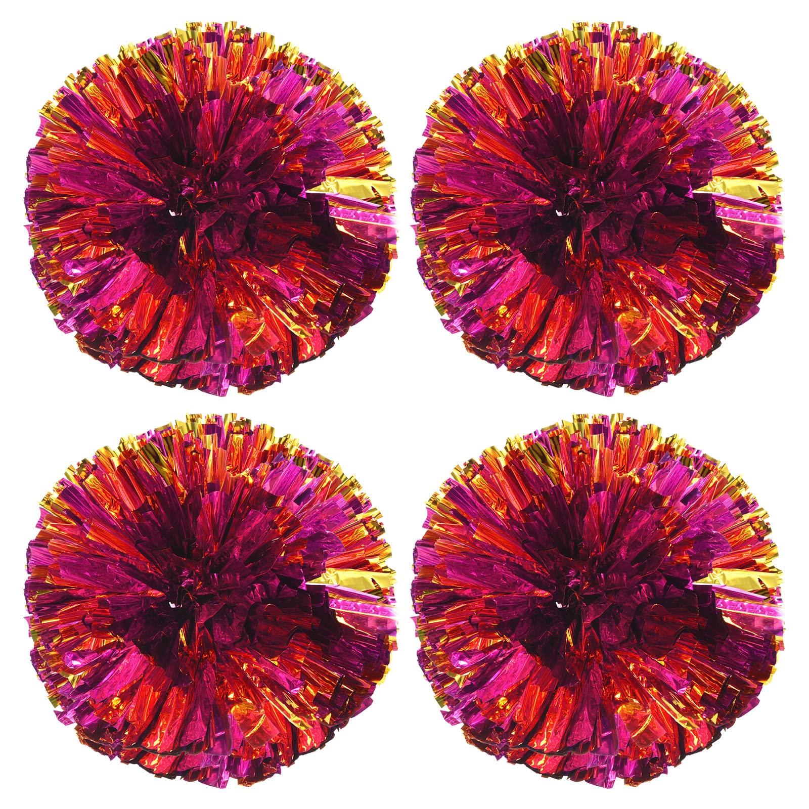 PATIKIL Cheerleading Pom Poms, 4 Pack PET Cheer Pom with Finger Holes for Sport Game Team Spirit Fun Dance Stage Events, Rose Red Golden