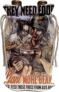 3dRose BLN Vintage World War I and World War II Posters - Vintage They Need Food Plant More Beans WPA Poster - Wine Bag (wbg_149470_1)