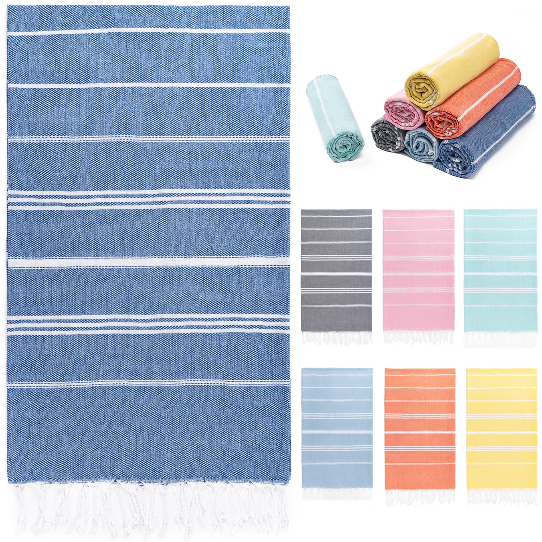 Photo 1 of Aegero Turkish Beach Towel, 36"x71" Quick Dry Sand Free Oversized Bath Pool Swim Towel, Lightweight Travel Turkish Towels Vacation Essentials, Blue