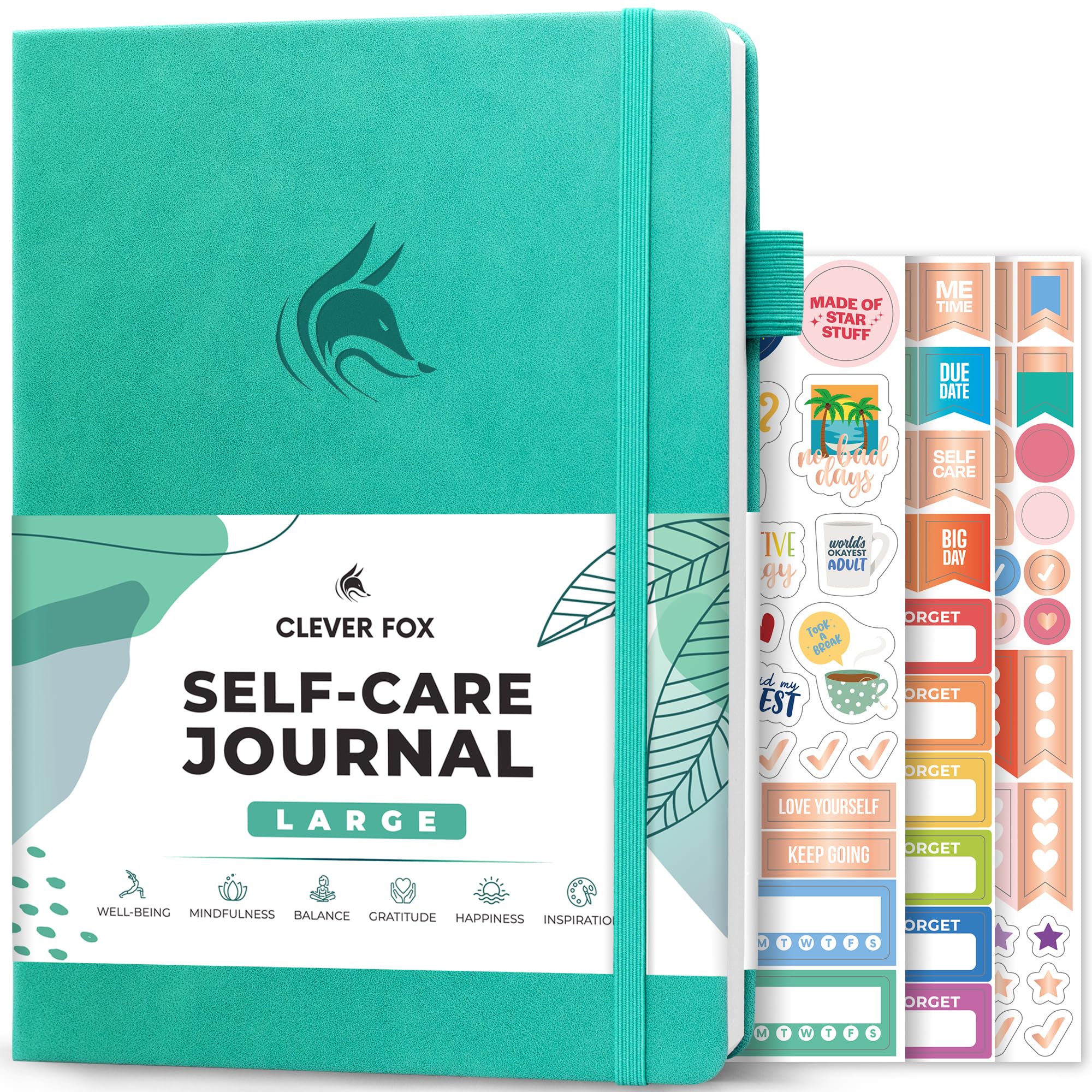 Clever Fox Self-Care Journal – Daily Reflection Notebook – Mental Health & Personal Development Planner, Meditation & Mood Log, Large (Turquoise)