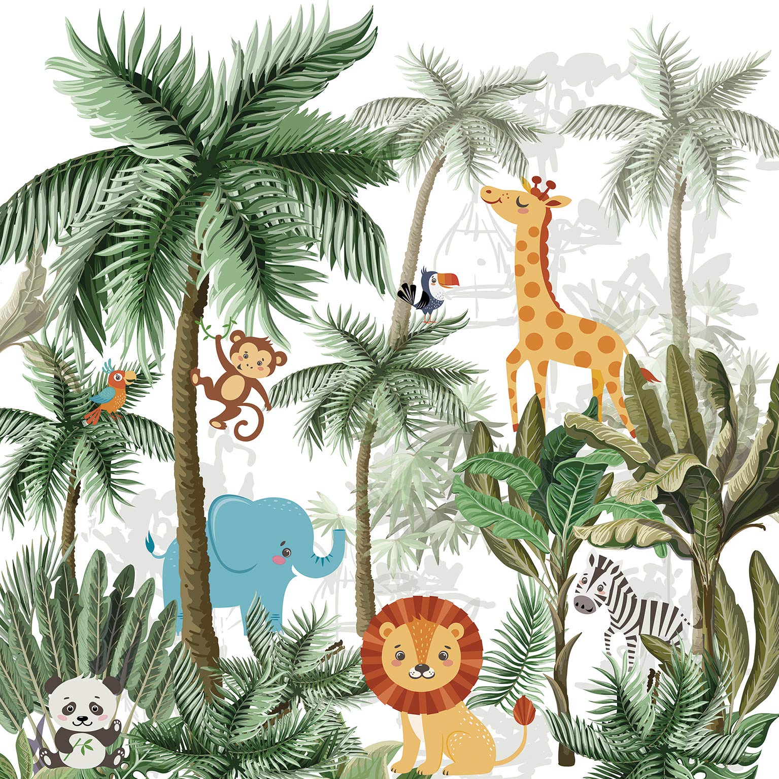 Plage 145122 Panoramic Jungle Animals Interwoven Beach 250 cm x 250 cm, Green, 2.5 x 2.5 m
