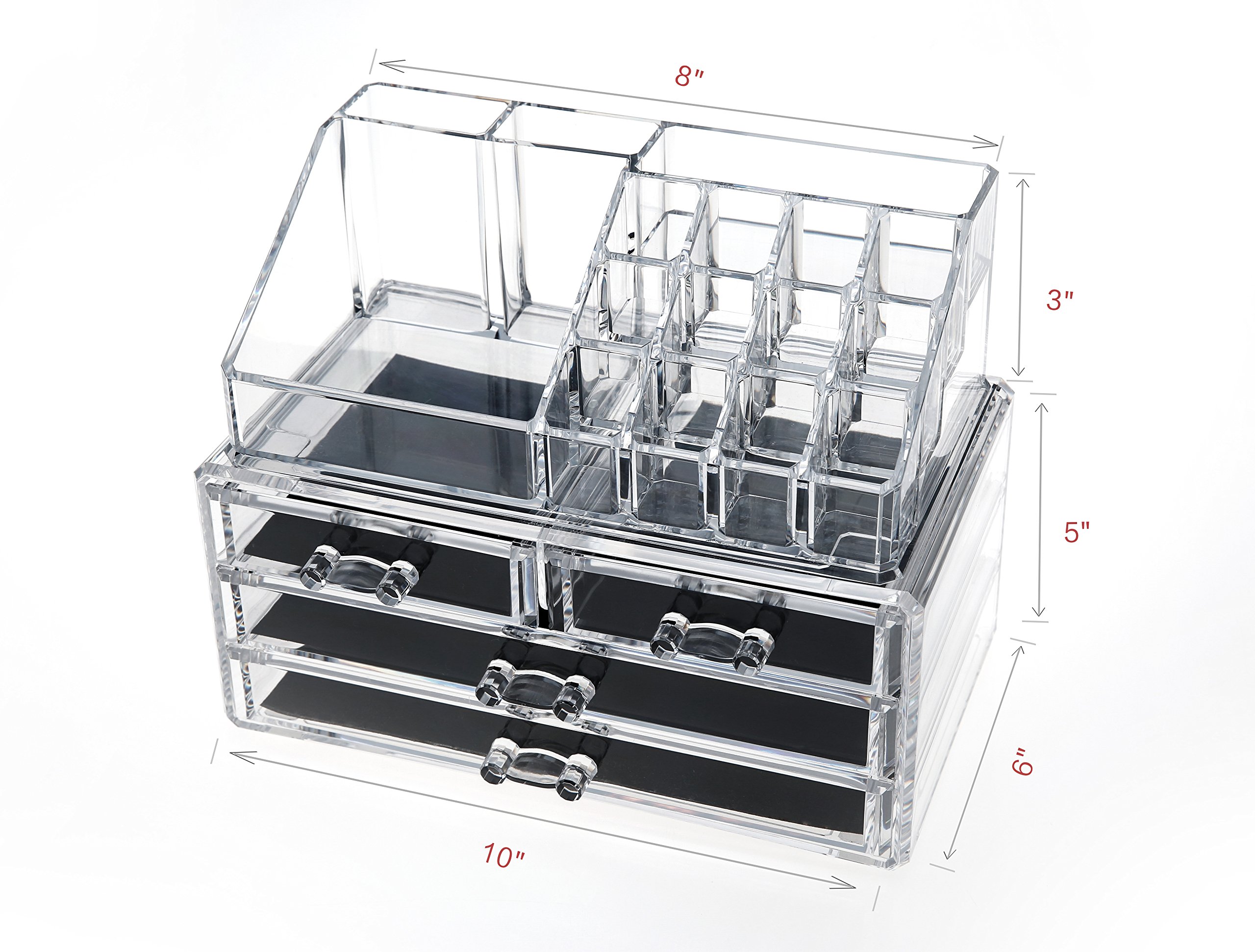 Cosmetic Storage Organizer Makeup and Jewelry Organizer Dispaly Box 2 Piece Drawers Clear Acrylic
