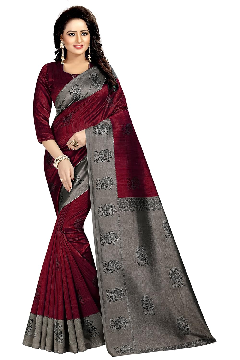 rensila fab women's mysore art silk saree with blouse piece (maroon)