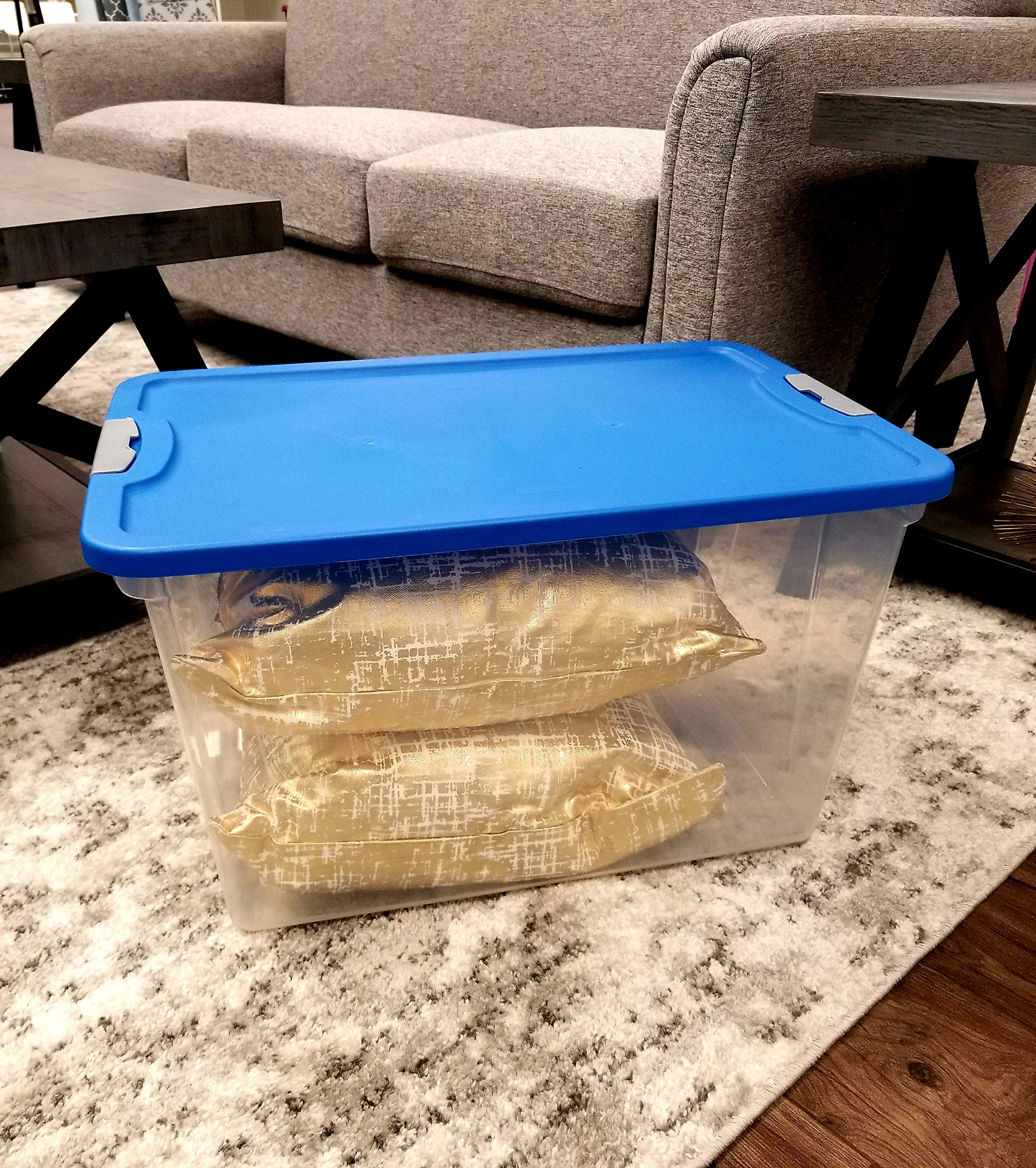 HOMZ Snaplock Clear Storage Bin with Lid, X Large Latching-64 Quart (Set of 2), Blue, 2 Pack