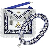 SialkotCrafts Masonic Past Master Apron &ndash; Pure Lambskin Hand-Embroidered with Bullion Thread, Beaded Chain Collar &amp; Free Jewel