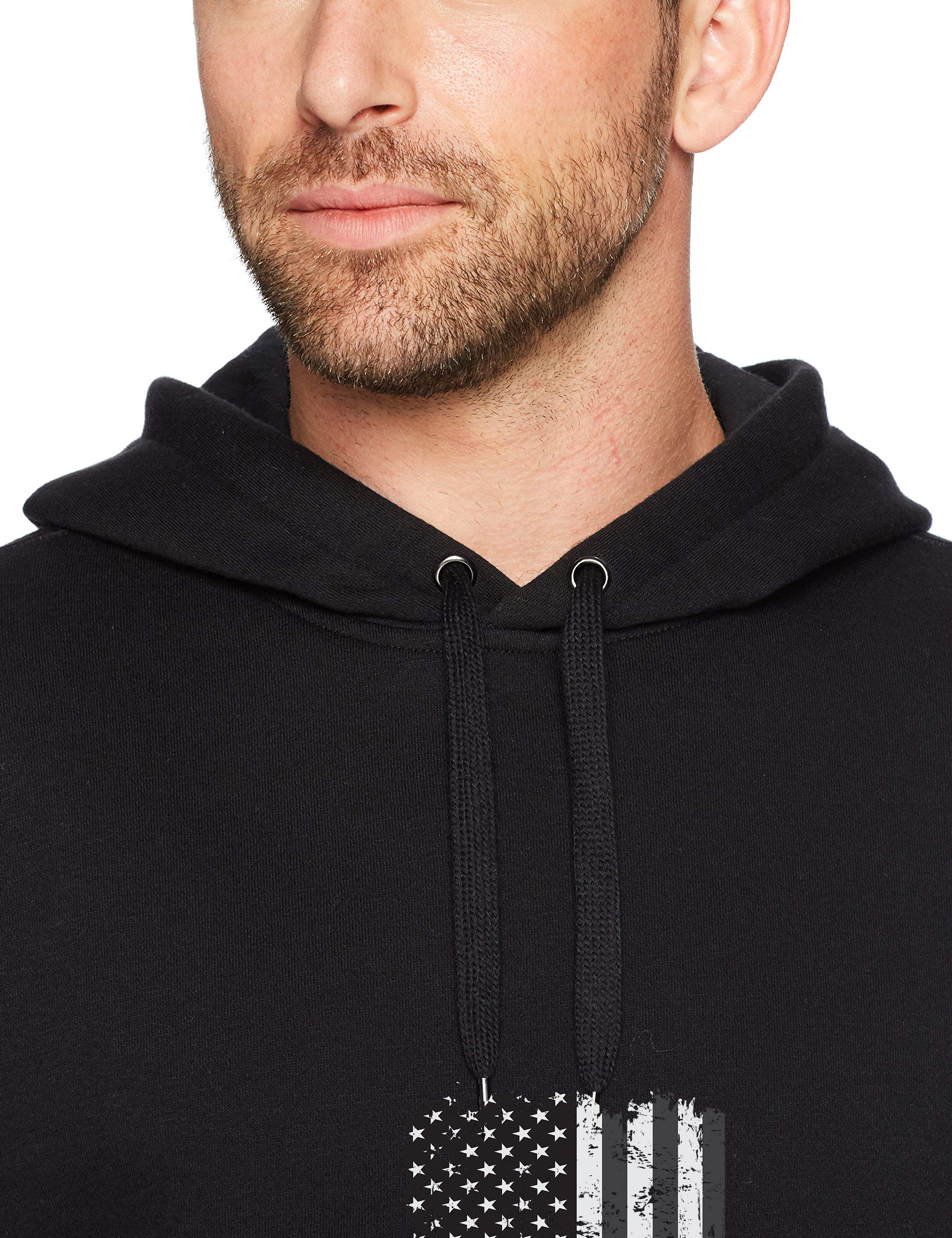 Mens Distressed USA Flag Black Hoodie - Trendy Crewneck College Sweatshirts Apparel Vintage Pullover Hoody Cool Sweater with Drawstrings Pockets Large