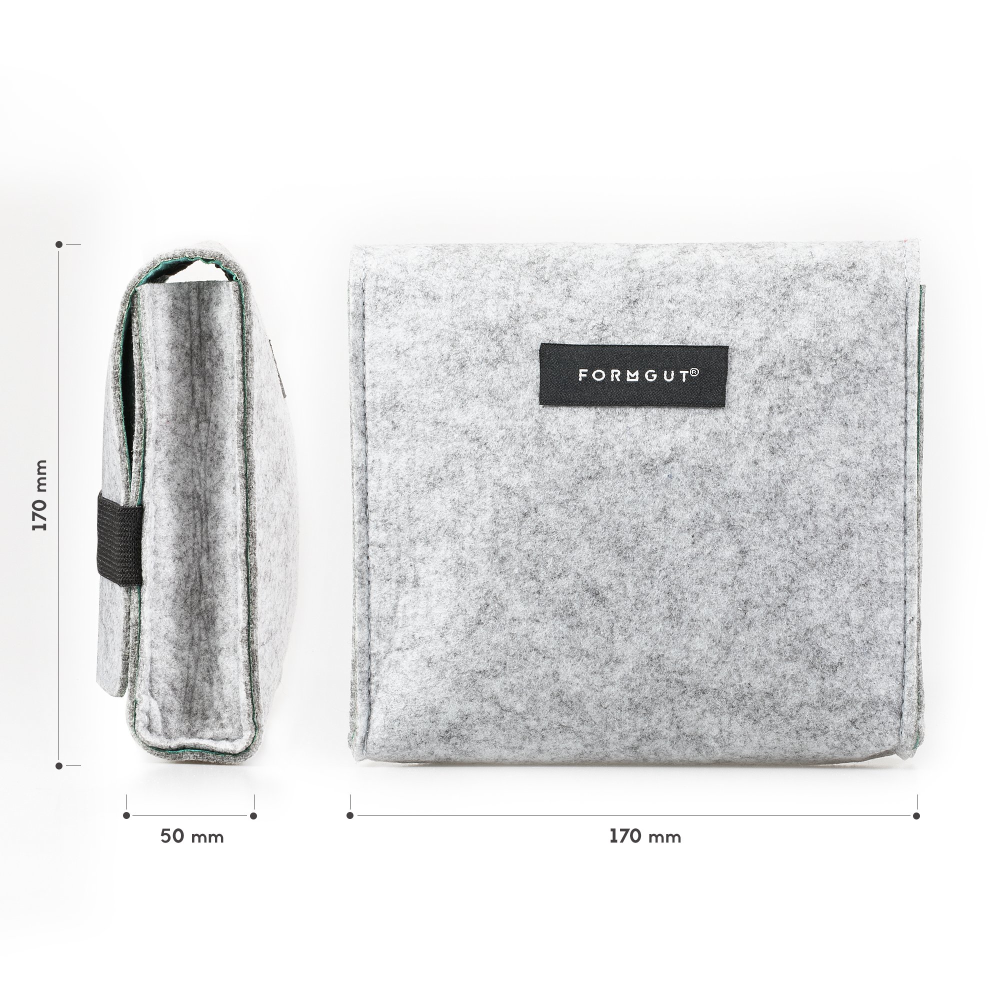 FORMGUT® // Filz Aufbewahrungstasche, Täschchen, kleine Zubehörtasche für Accessoires, Maus/Mouse, Handy, HDD, Kabel, Netzteil, Schminke/ Kosmetik, Wolle, Ladekabel // Hellgrau Orange