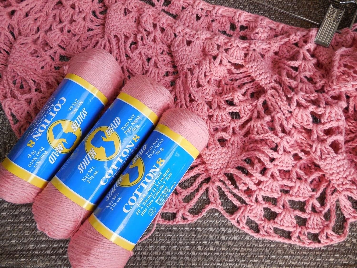 South Maid Cotton 8 crochet thread/yarn, 100 cotton, Coral, lot of 3