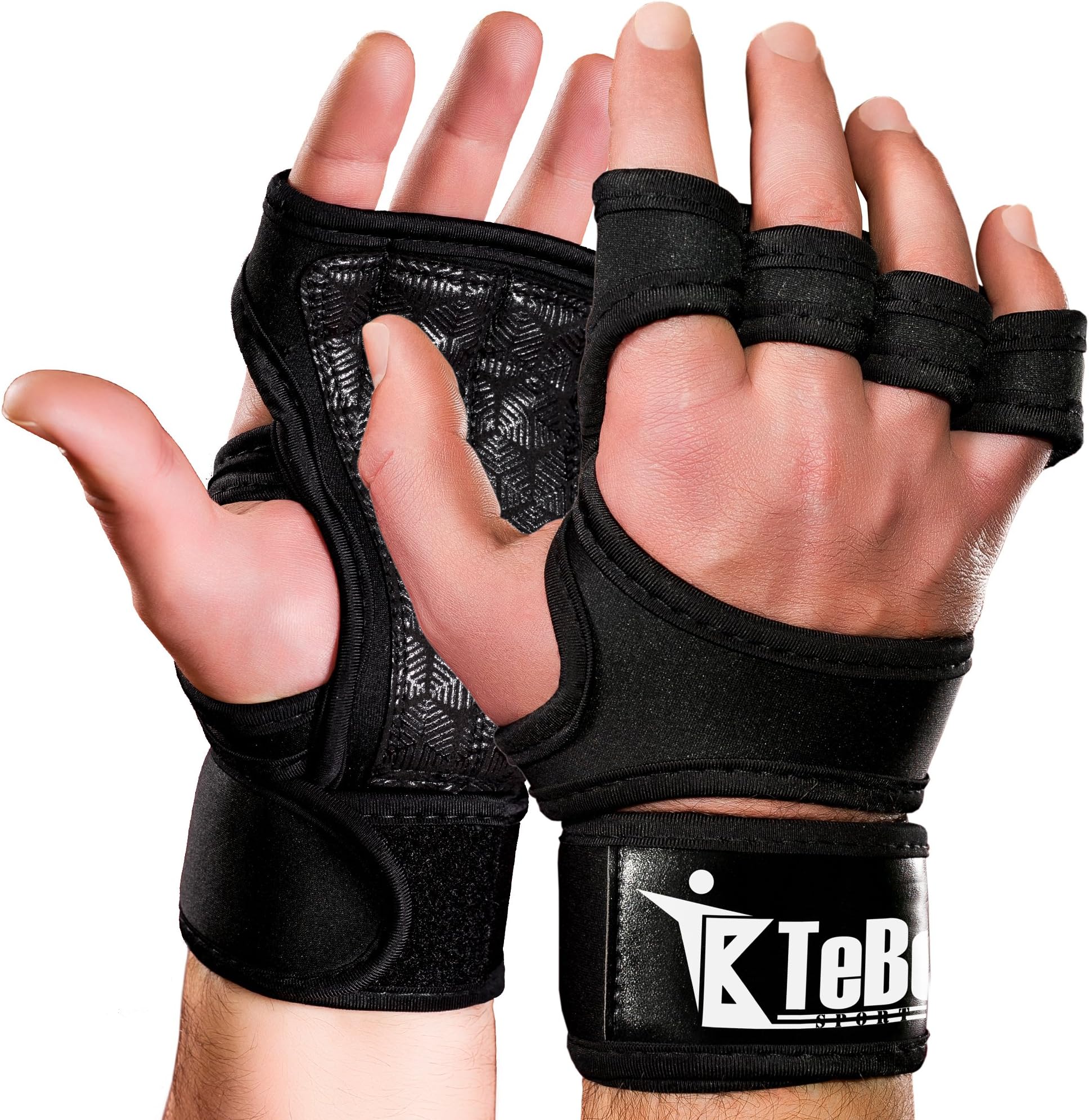 TeBo Sport Gym Training Gloves with Wrist Support for Power & Weightlifting. Protect Your Hands! Full Palm Protection. Best for Beginners and Professionals, The Best Gift for Men & Women