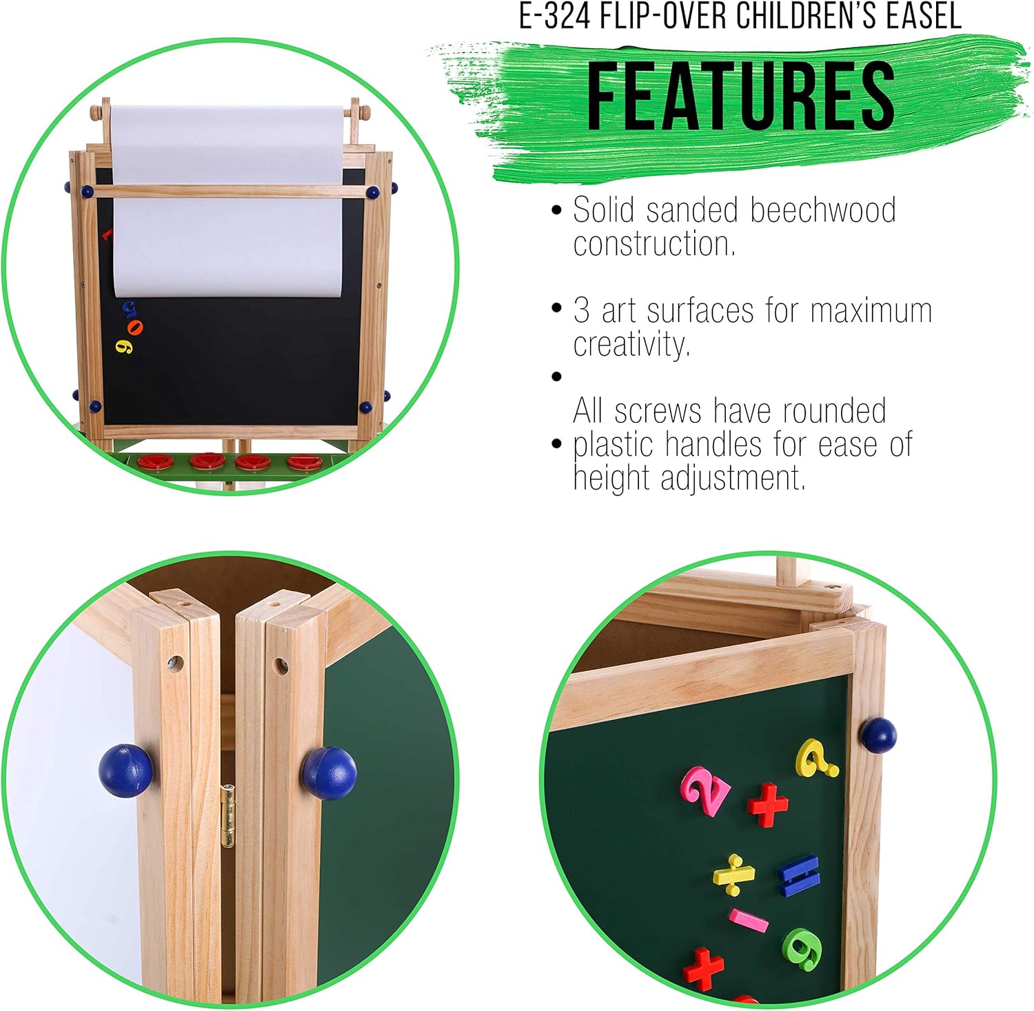 U.S. Art Supply Children's 3-Sided Art Activity Easel with Chalkboard, Large Paper Roll, Shelf & Plastic Paint Cups: Arts, Crafts & Sewing