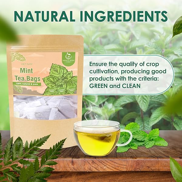 NHAT ANH FARM – PREMIUM PEPPERMINT TEA BAGS, 40 PEPPERMINT TEA BAGS, 100% NATURAL DRIED MINT LEAVES, NATURALLY SWEET HERBAL TEA, SUGAR-FREE, CAFFEINE-FREE, NO ADDITIVES.