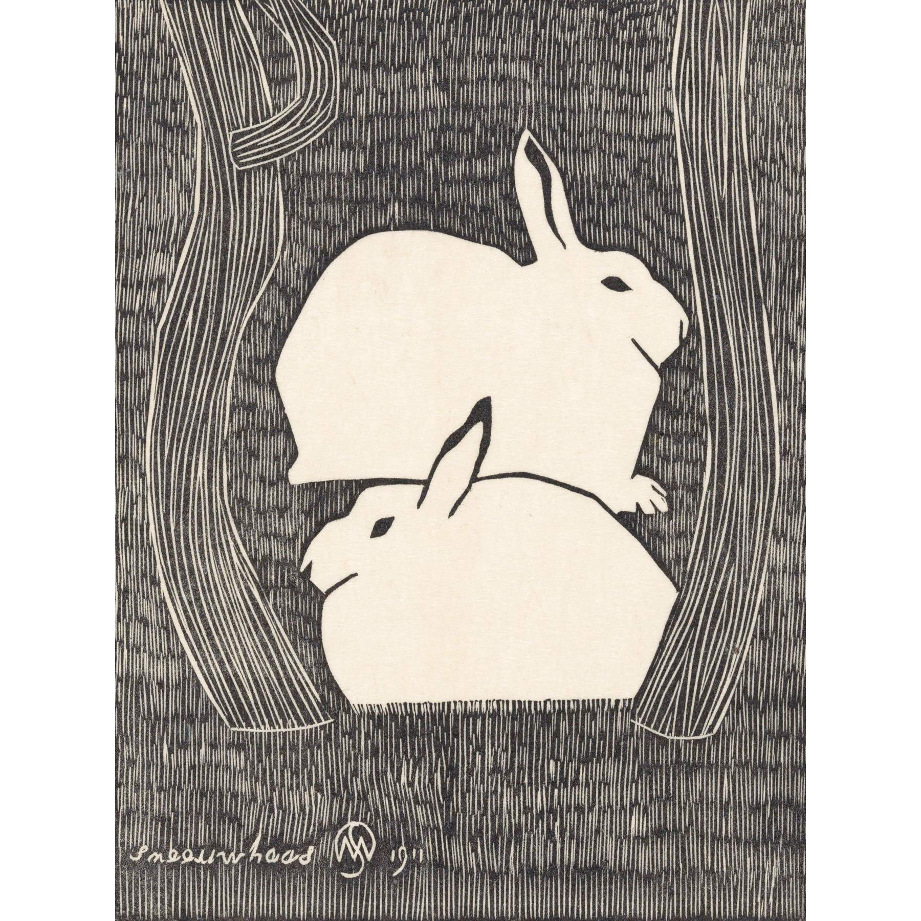 Artery8 Samuel Jessurun De Mesquita Two Snow Hare Large Wall Art Poster Print Thick Paper 18X24 Inch