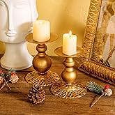 Metal Gold Decorative Candle Holder Pillar Candles Candle Stand, Set of 2 Candlestick Holder for Fireplace, Living or Dining Room Table (Golden Color)