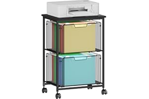 Sbanmao Letter/Legal Rolling File Cart with 2 Storage Drawers, Under Desk Storage, Vertical Filing Cabinet for Home Office, Hanging File Folders Organizer, Mobile Utility Cart Printer Stand, Black