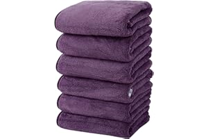 Cosy Family Ultra Soft Microfiber Absorbent Hand Towel Set of 6 - Silk Hemming Towels for Bathroom - Quick Drying - Perfect for Bath, Fitness, Gym, Shower, Hotel, and Spa - 16x28 Inch, Grape Purple