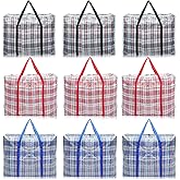 Seuqhck 9 Pack 70L Checkered Moving Storage Bags, Large Travel Plaid Bag for Storage Box with Zipper, Heavy Duty Laundry Tote Organizer with Handle for Cloths, Pillow, Bedding, Red, Blue, Black