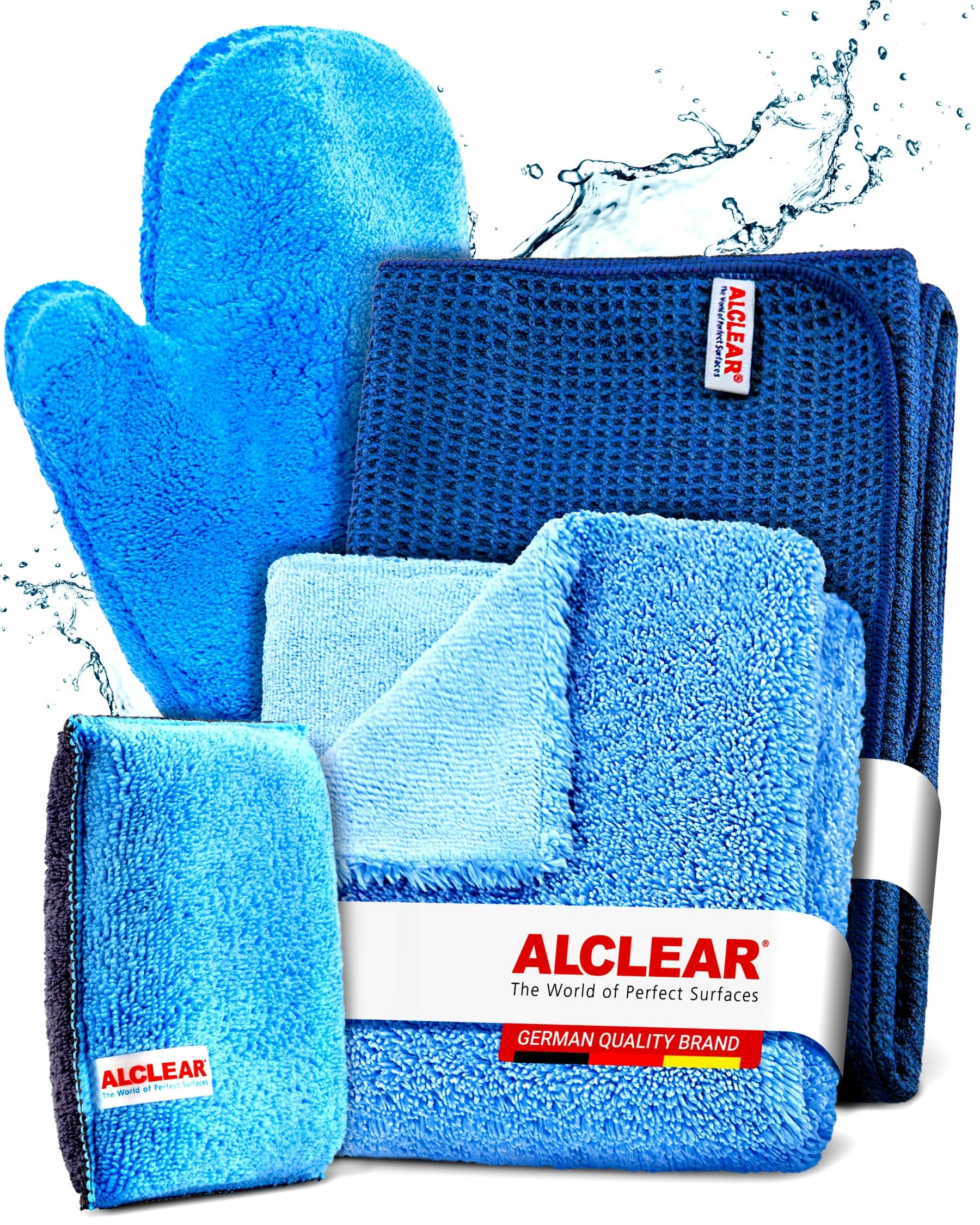Alclear 8201000 Professional Car Care Wash, Contains Microfibre Cloth, Drying Cloth, 2-Sided All-Rounder, Washing Glove And Microcar Car Sponge, Without Wheel Rim Brush, Set Of 4