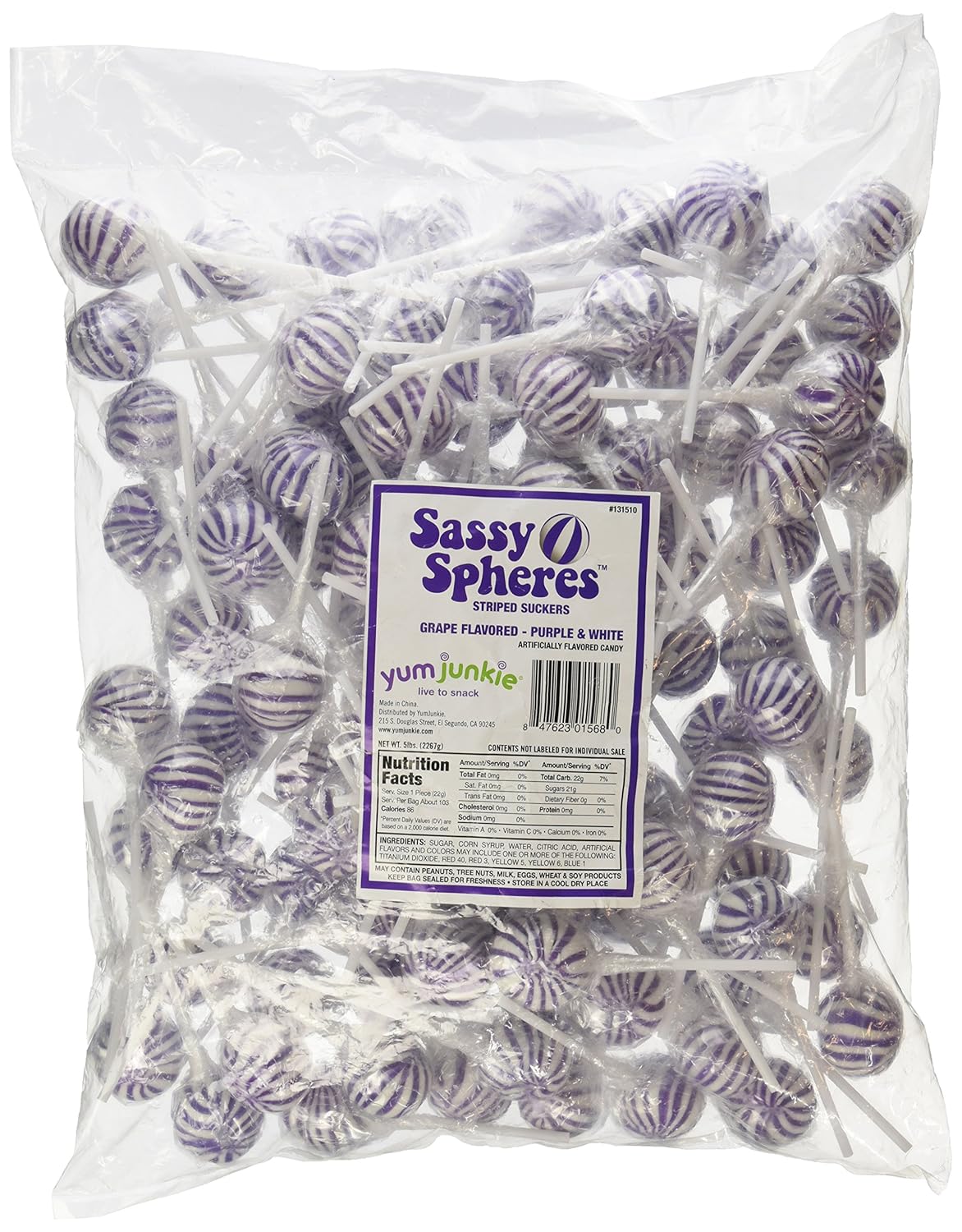 YumJunkie Sassy Suckers Purple Striped Ball, Grape, 5