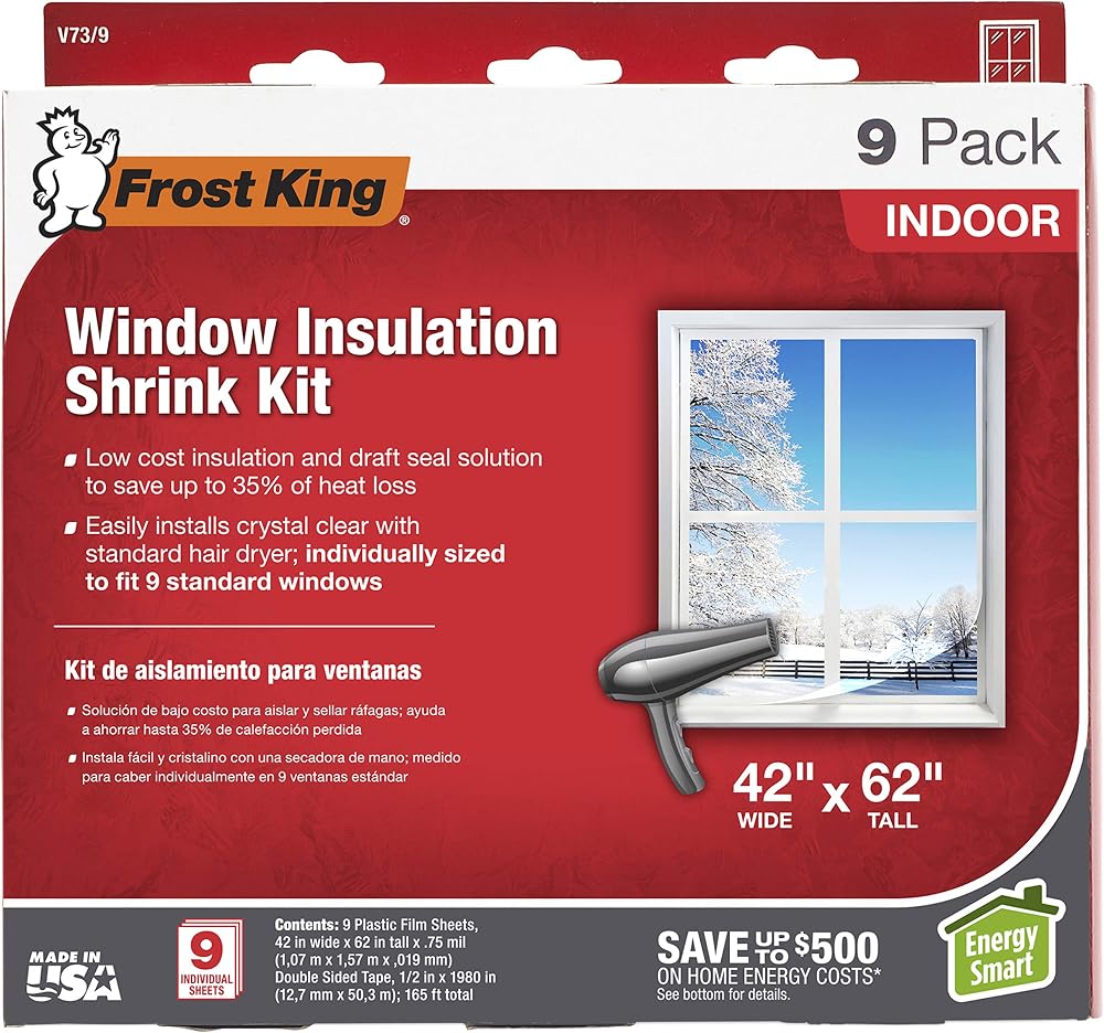 Frost King V73/9H Indoor Shrink Window Kit 42 to 62 Inch 9 Sheets