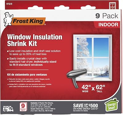 Frost King V73/9H Indoor Shrink Window Kit 42 to 62 Inch 9 Sheets