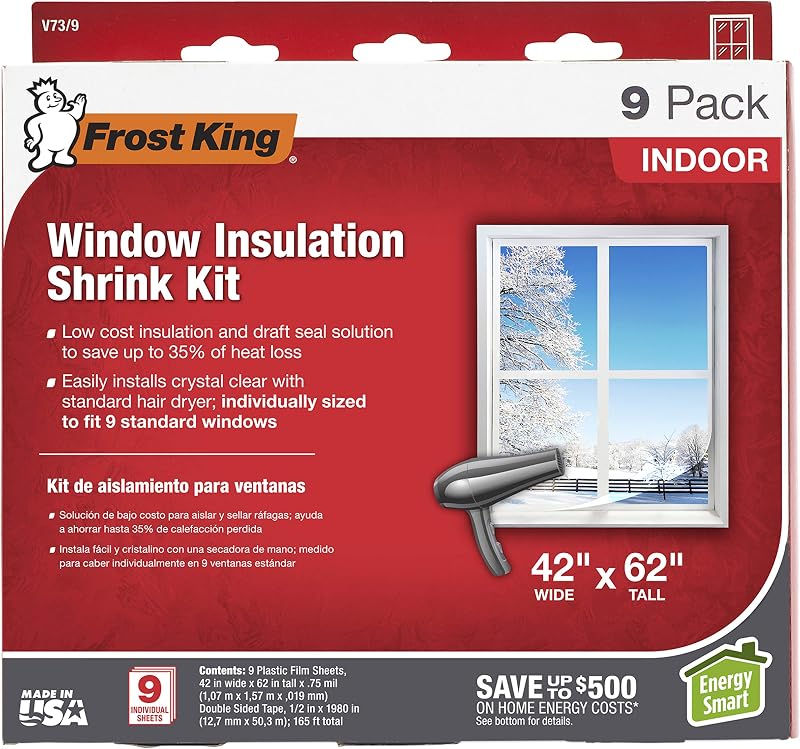 Frost King V73/9H Indoor Shrink Window Kit 42 to 62 Inch 9 Sheets