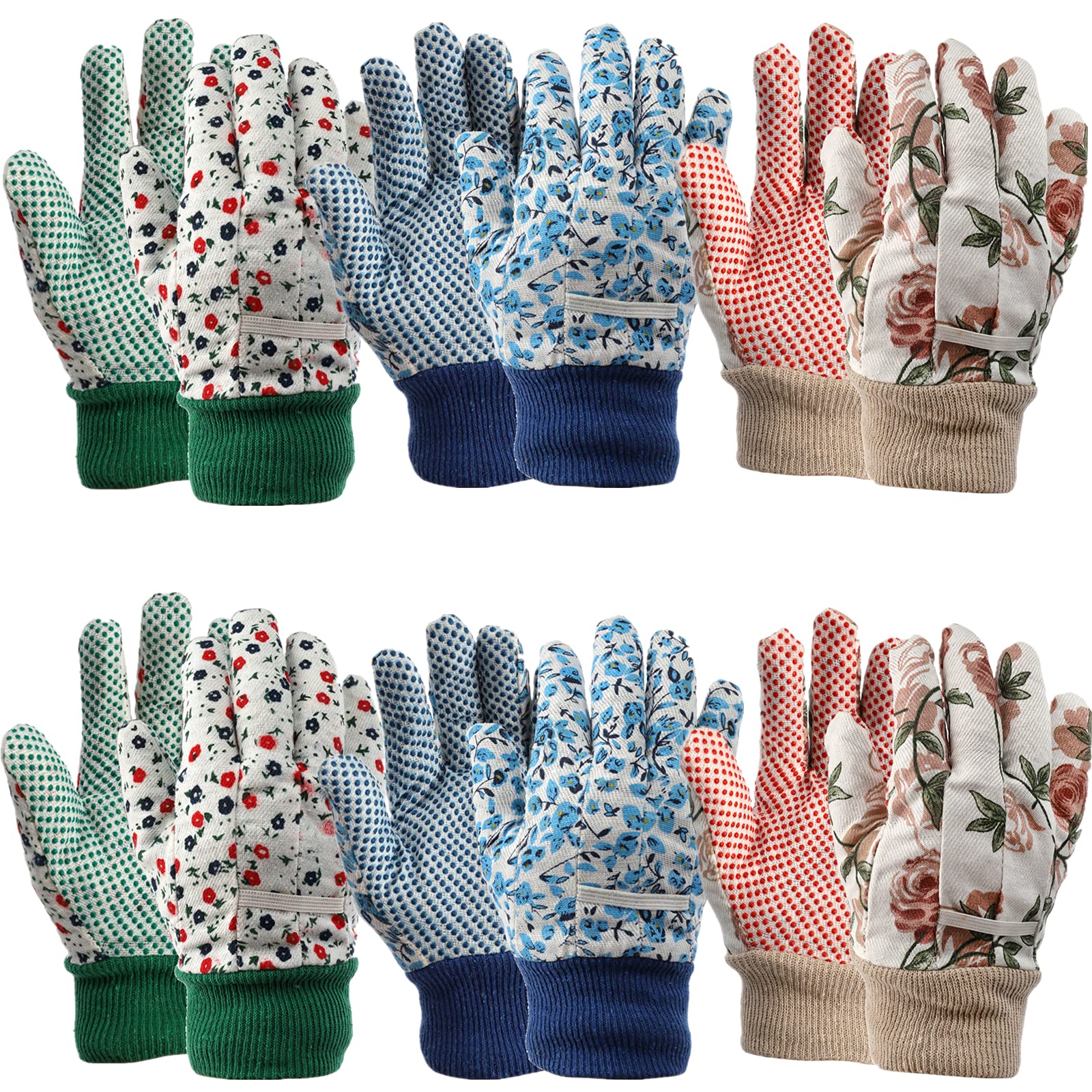 Yopay 6 Pairs Gardening Gloves for Women, Soft Jersey Garden Glove, Rubbuer Dots Cotton Working Gloves for Men, Planting, Seeding, Fishing, Restoration Work, 3 Colors