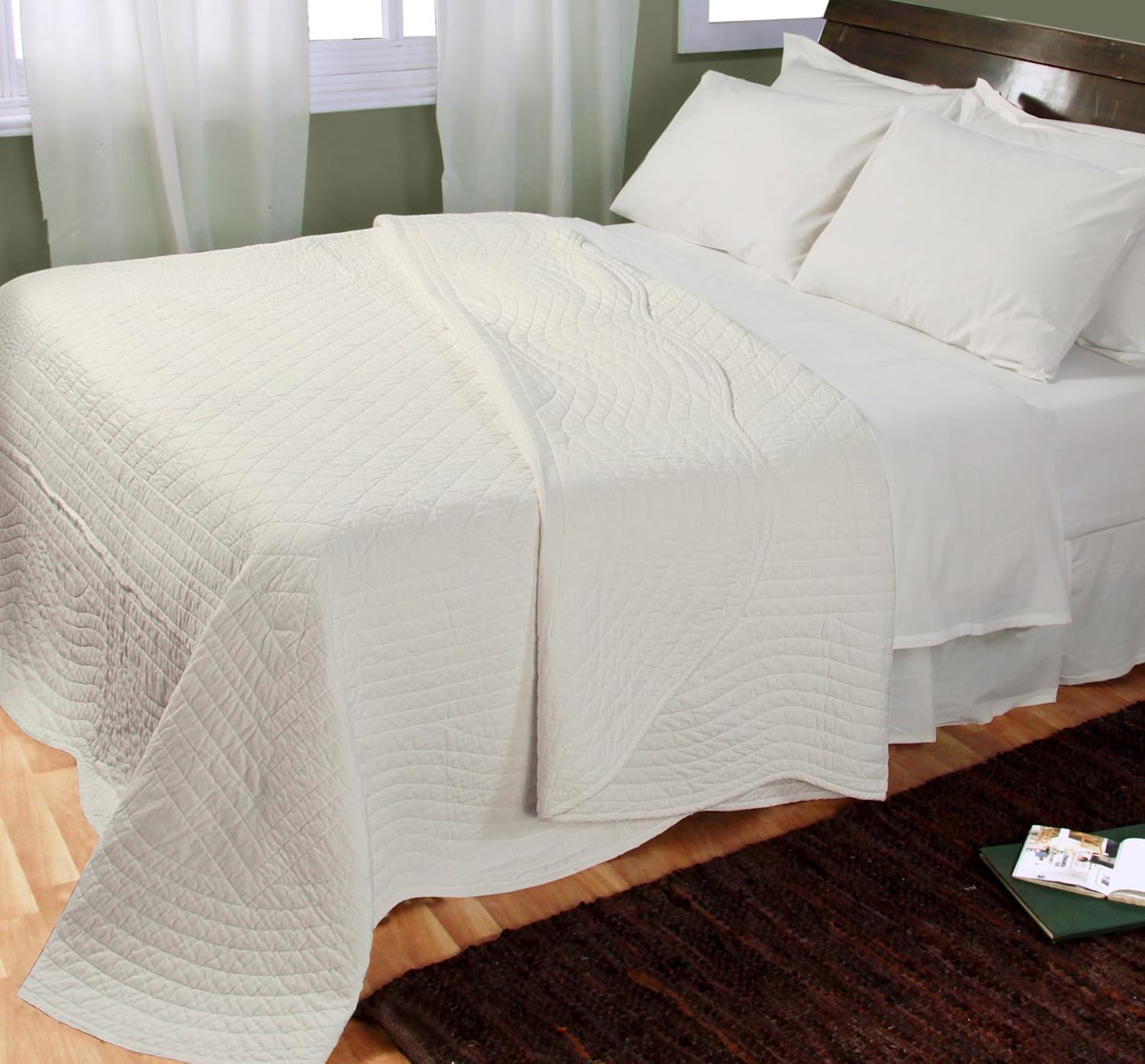 HOMESCAPES Organic 100 Cotton Hand Quilted Bedspread White King