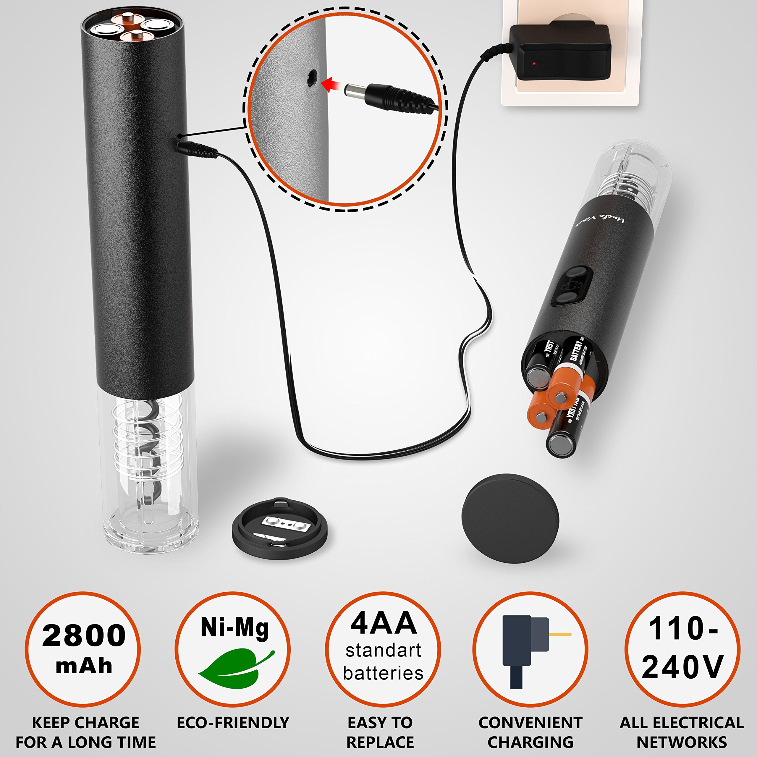 Electric Wine Opener with Charger Black Edition Christmas Holiday