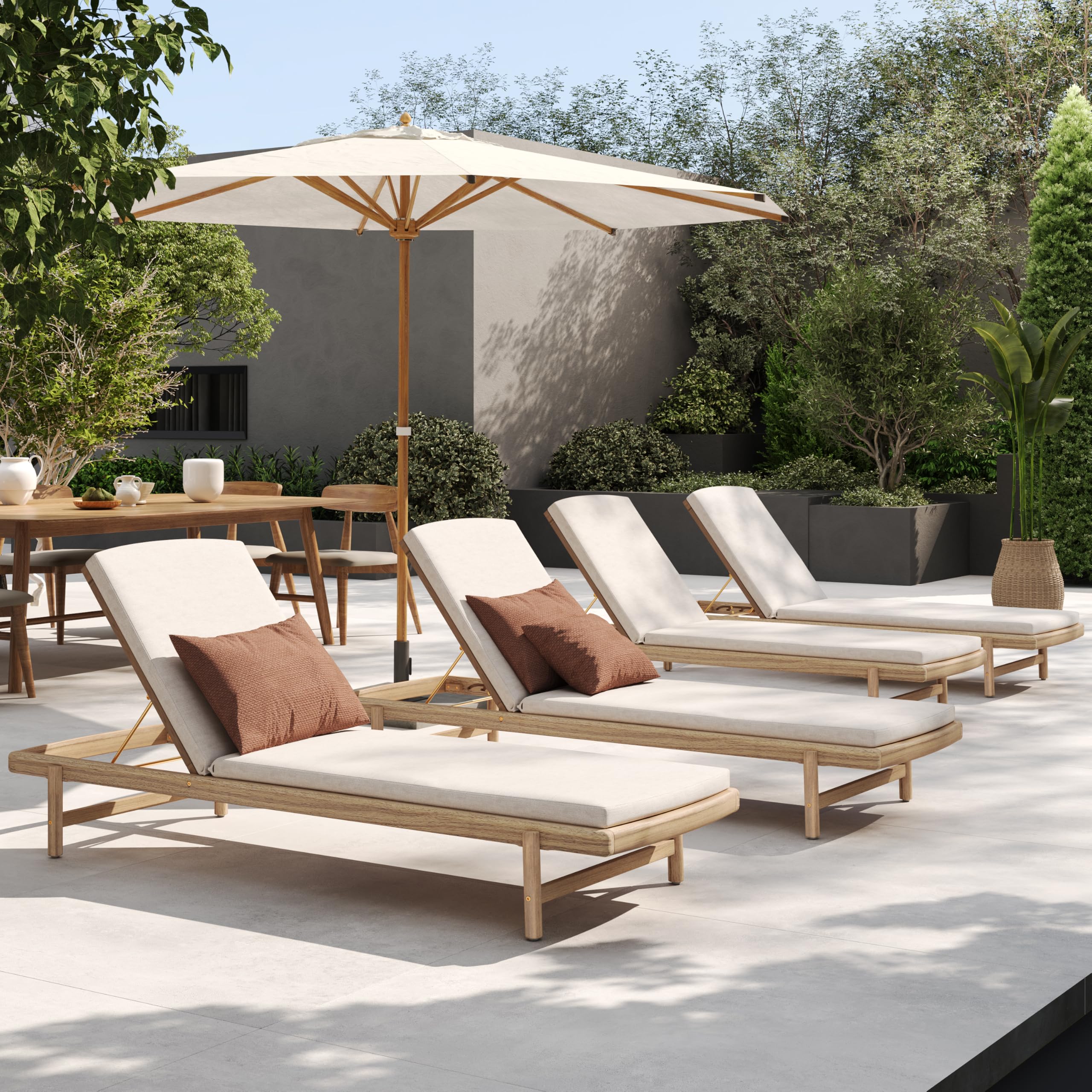 Photo 1 of **See notes **Christopher Knight Home Brolen Acacia Wood Chaise Lounge Chair Outdoor Set of 4, Patio Outdoor Chaise Lounge with Cushions, Adjustable Backrest Lounge Sofa, Wooden Sunbathing Pool Lounger, Teak+Beige