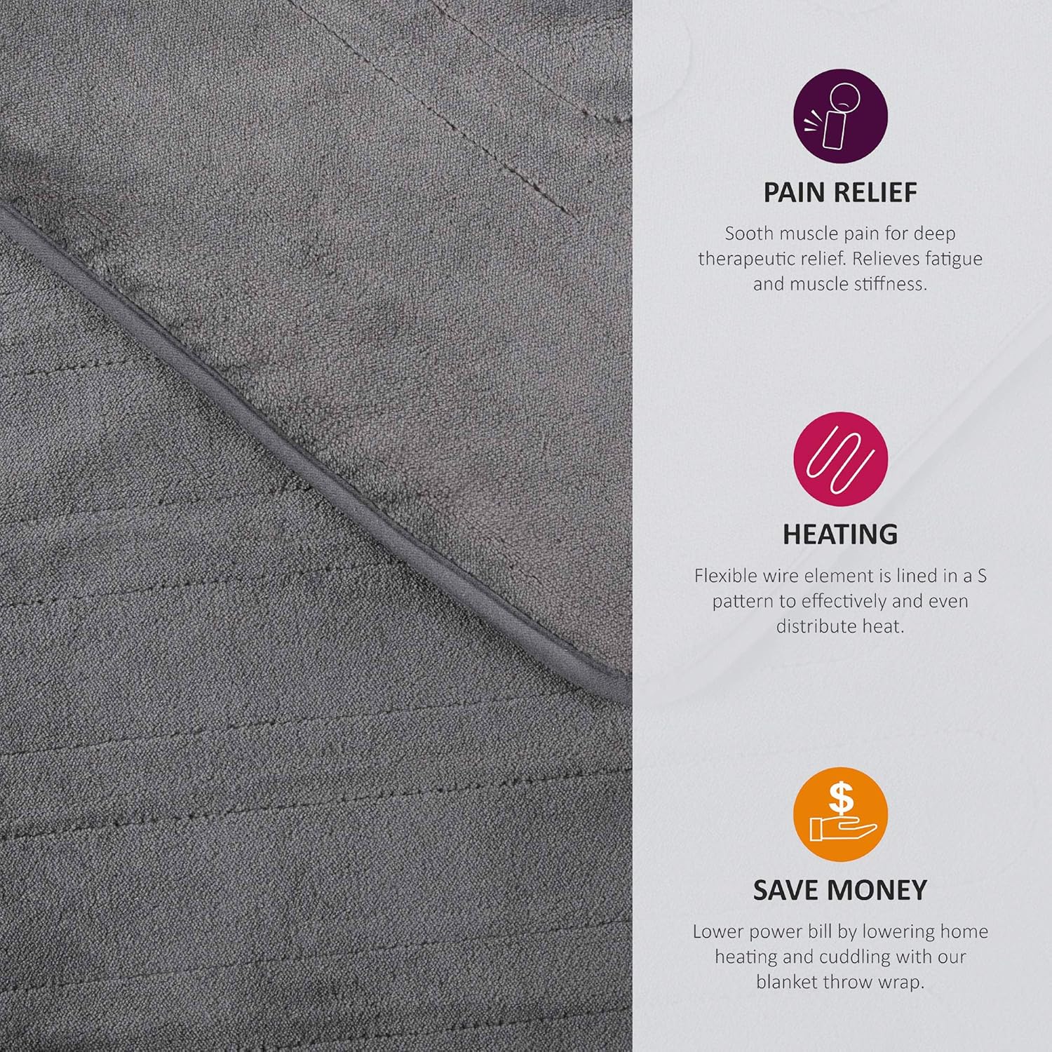 Beautyrest Foot Pocket Soft Microlight Plush Electric Blanket Heated Throw Wrap with Auto Shutoff, 50x62, Grey: Home & Kitchen