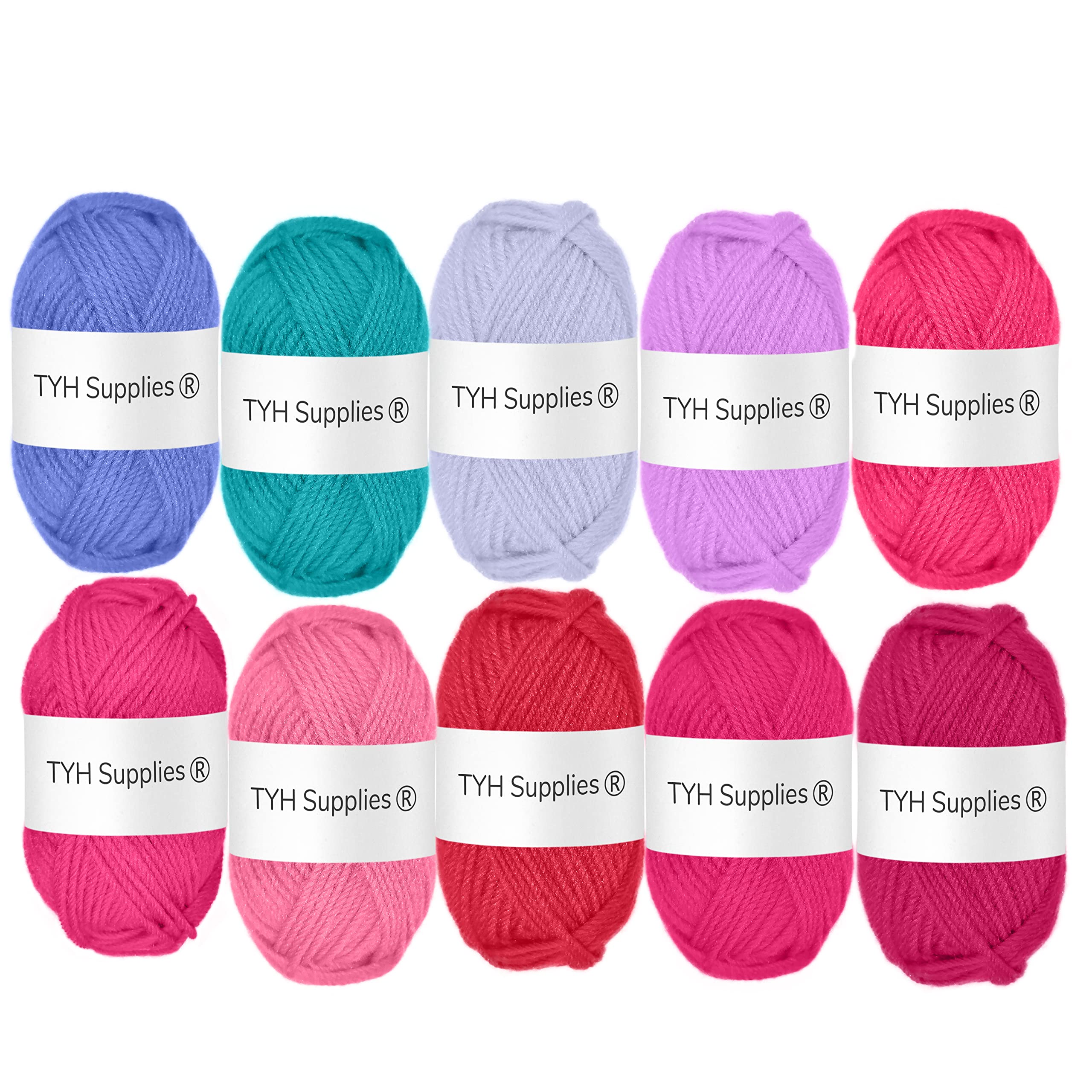 TYH Supplies 10 Pack Acrylic Yarn - Medium Weight, Beginner Assorted Colors - 70 Yards Each - Amigurumi & Crafts Multipack
