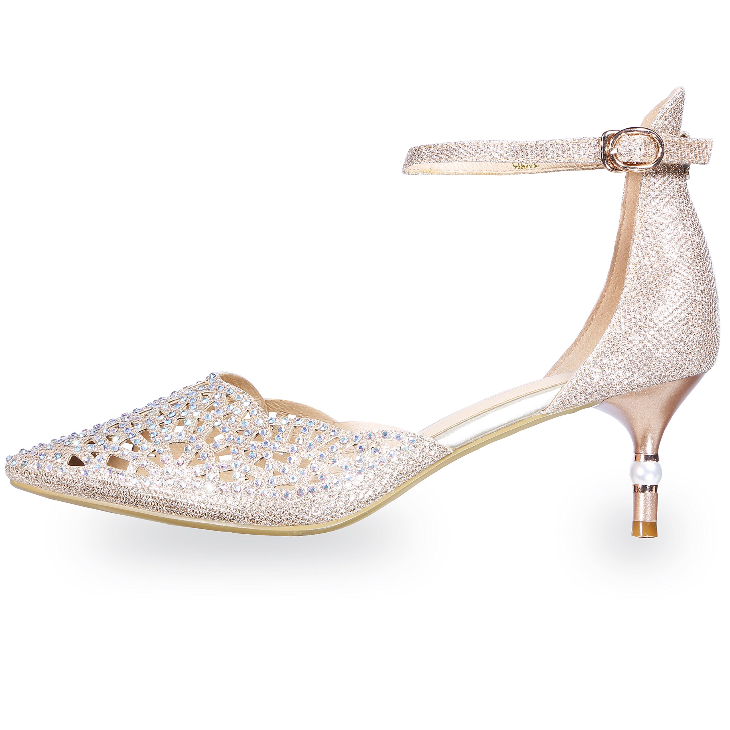 IDIFU Women's IN2 Candice Wedding Rhinestones Sequins Low Kitten Heels Pumps Dress Evening Shoes for Women Bridal Bride - Image 8