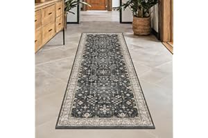 HAZO HAUS Black Boho Washable 2x6 Runner Rugs for Hallway Kitchen Bedroom Beside Laundry Room Bathroom Rug, Pet & Kids Friendly, Non Slip Low Pile Stain Resistant Soft Foldable Long 24 x 72 Floor Carpet