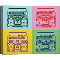SIGNWIN Canvas Wall Art Retro Boombox Cassette Tapes Player in Orange, Pink, Green and Blue Background Music Sound Illustrations Pop Art Colorful for Living Room, Bedroom, Office - 12x18 inches
