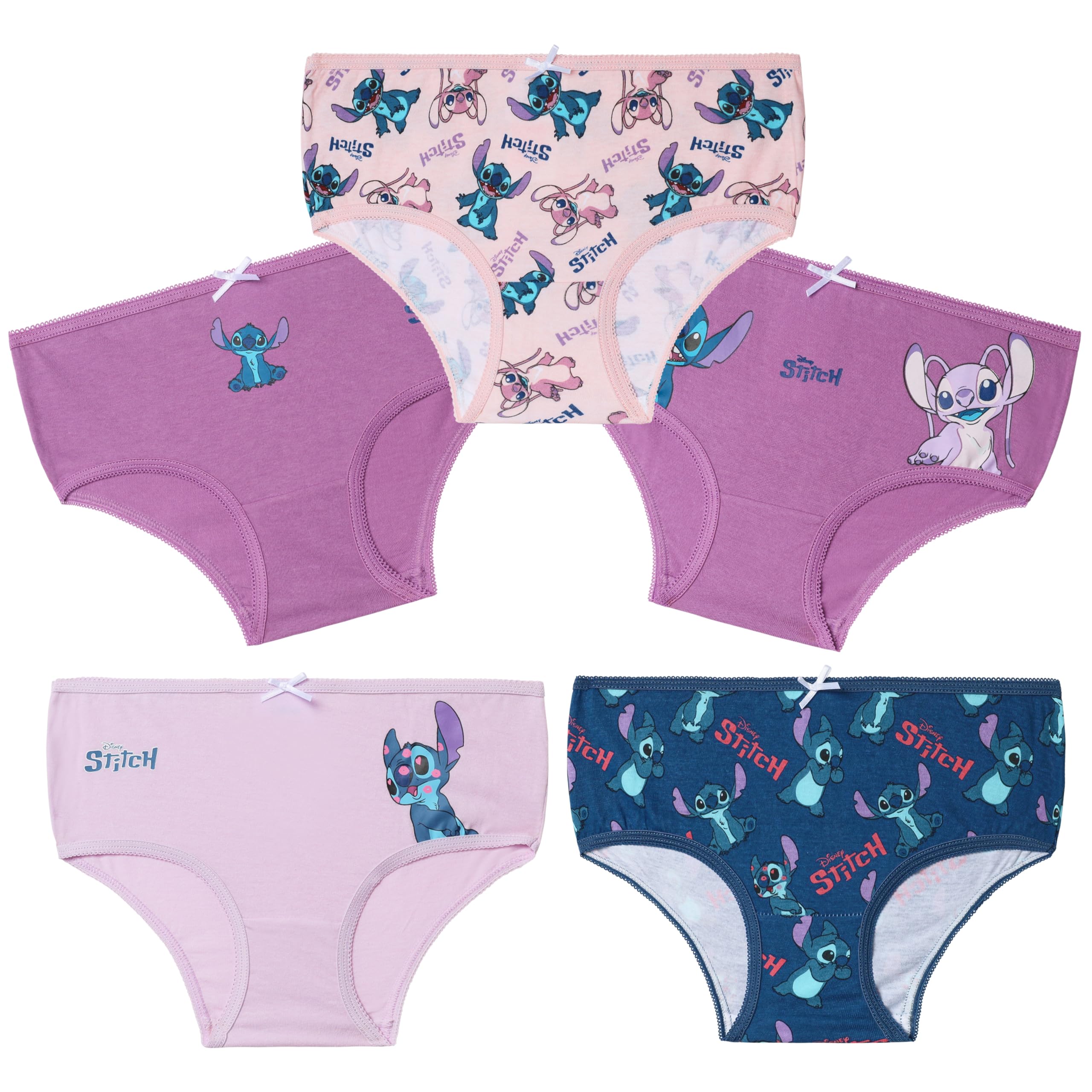 Photo 1 of Disney Stitch Girls Panties, Comfy Breathable Cotton Underwear for Kids and Teenagers, Pack of 5 - Stitch Gifts (Purple/Blue, 11-12 Years)